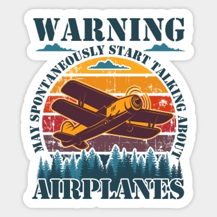 WARNING MAY SPONTANEOUSLY START TALKING ABOUT AIRPLANES VINTAGE SUNSET Sticker